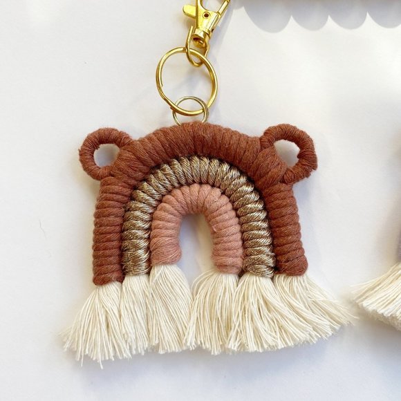 Macrame Bear Rainbow Keychain, Macrame Bag Charm, Purse Charm,Boho Bridal Decor - Picture 2 of 5